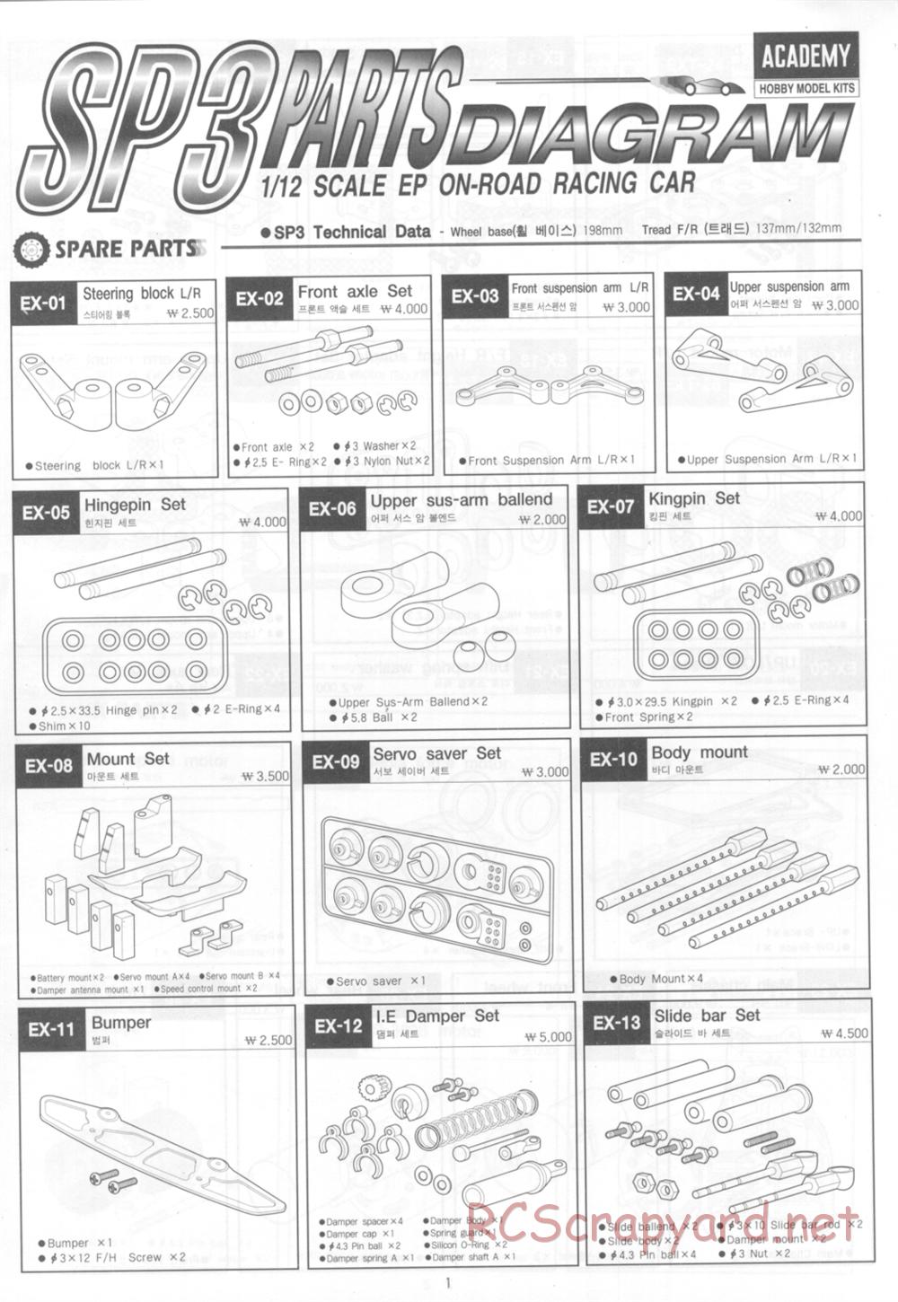 Academy - SP3 - Parts List - Page 1