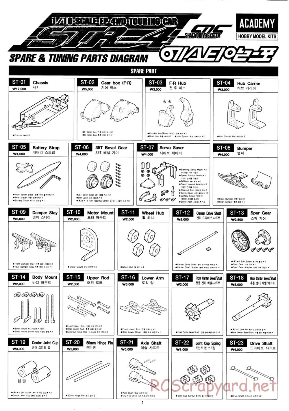 Academy - STR-4 - Exploded View and Parts List - Page 1