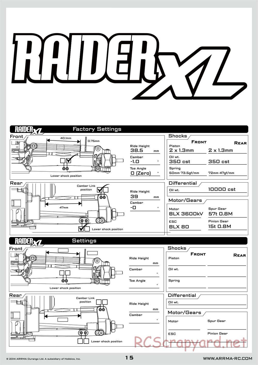 ARRMA - Raider XL BLX (2014) - Manual - Page 15