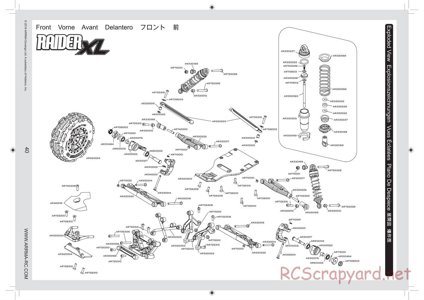 ARRMA - Raider XL Mega - Exploded View with Part Numbers - Page 1