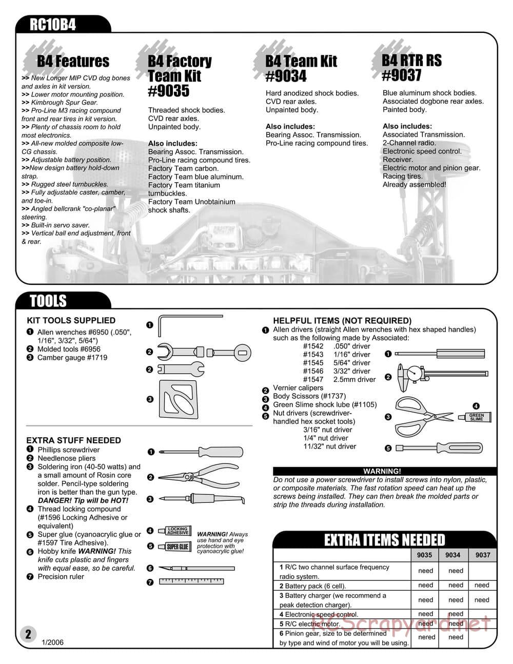 Team Associated - RC10 B4 RS - RTR - Manual - Page 2