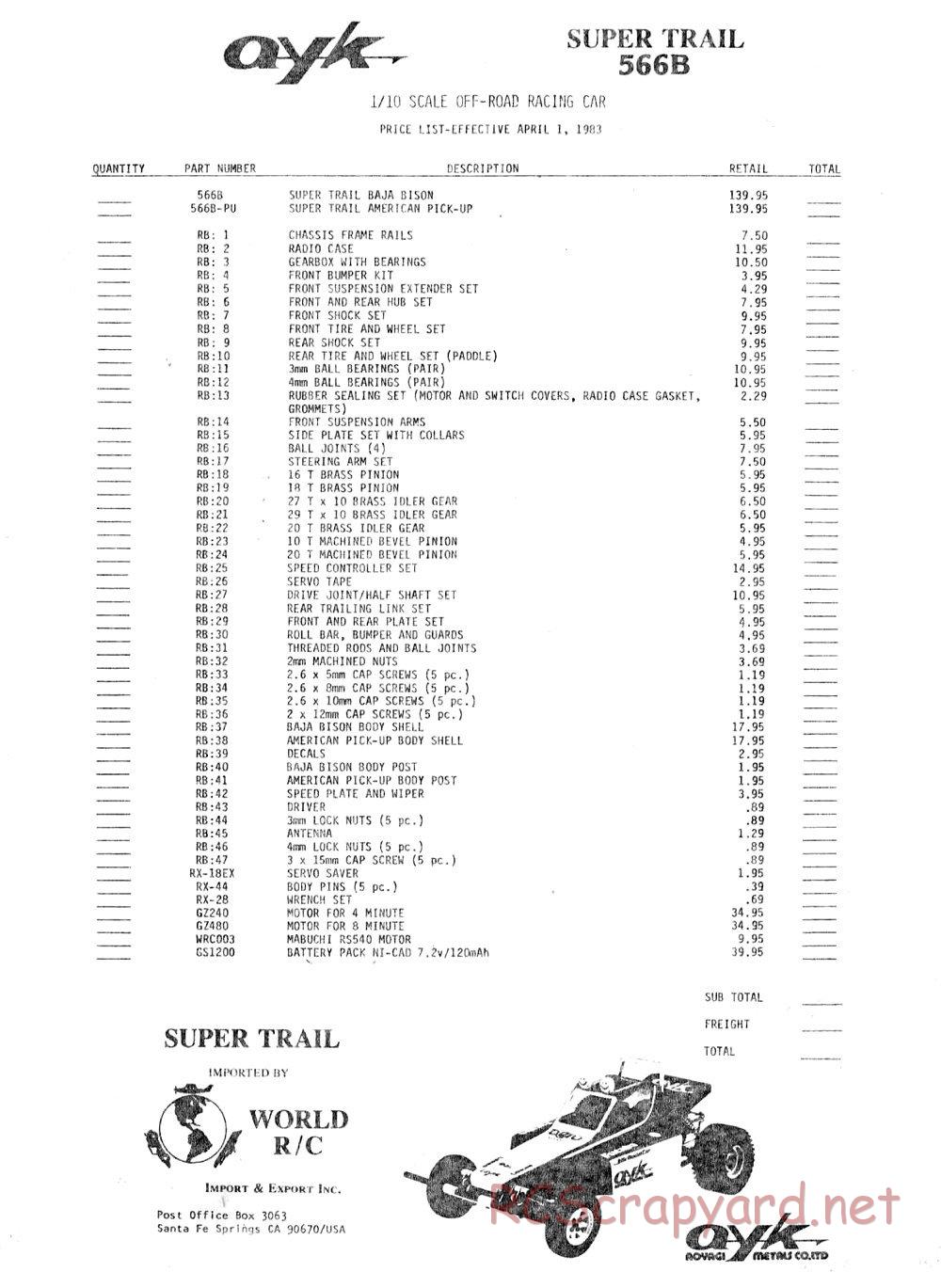 AYK Racing - 566B Super Trail - Parts List - Page 1