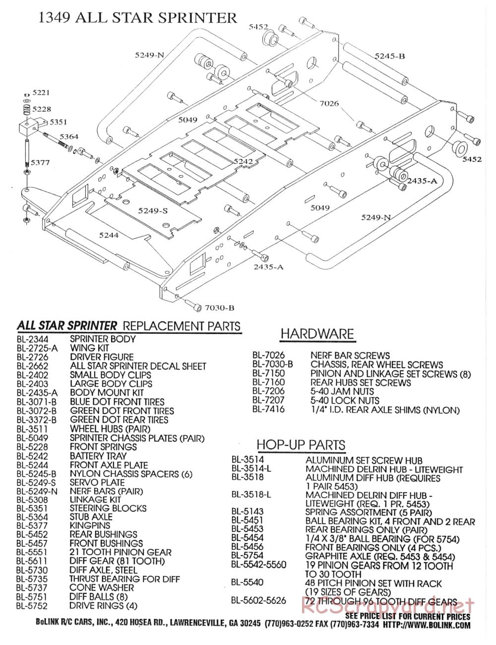 Bolink - All Star Sprinter - Exploded View and Parts List - Page 1