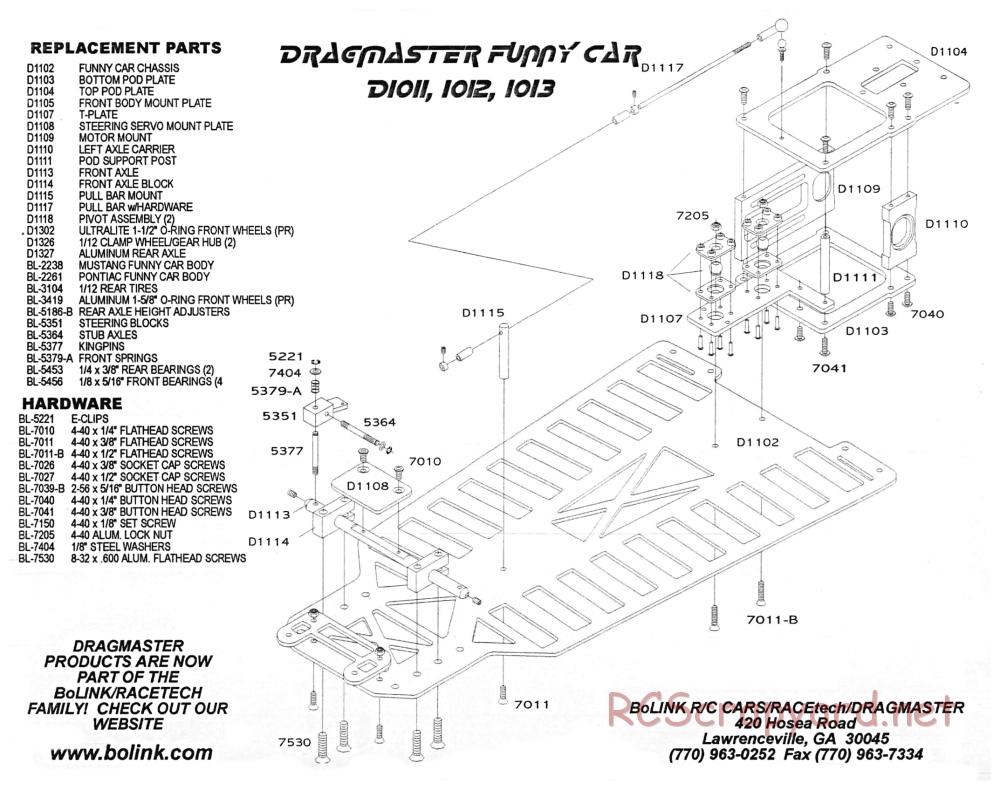 Bolink - Dragmaster Funny Car - Exploded View and Parts List - Page 1