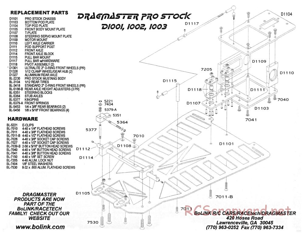 Bolink - Dragmaster Pro Stock - Exploded View and Parts List - Page 1