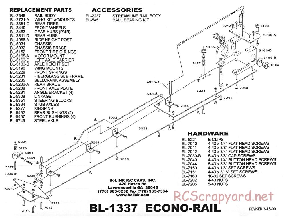 Bolink - Econo Rail Dragster - Exploded View and Parts List - Page 1