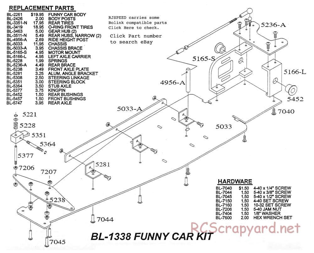 Bolink - Funny Car Dragster - Exploded View and Parts List - Page 1