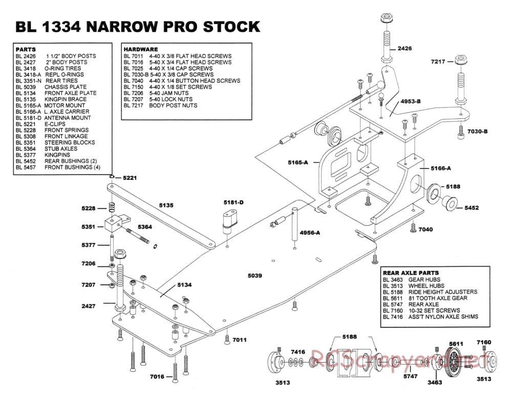 Bolink - Narrow Pro Stock Dragster - Exploded View and Parts List - Page 1