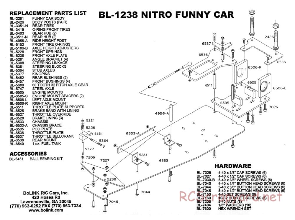 Bolink - Nitro Funny Car Dragster - Exploded View and Parts List - Page 1