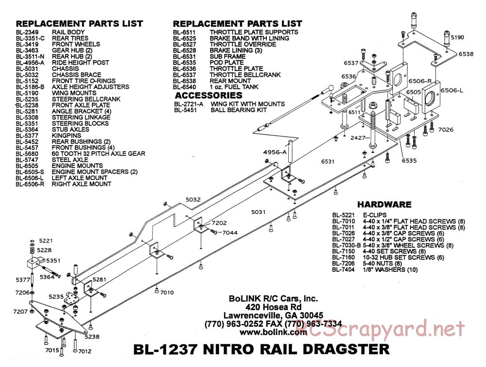 Bolink - Nitro Rail Dragster - Exploded View and Parts List - Page 1