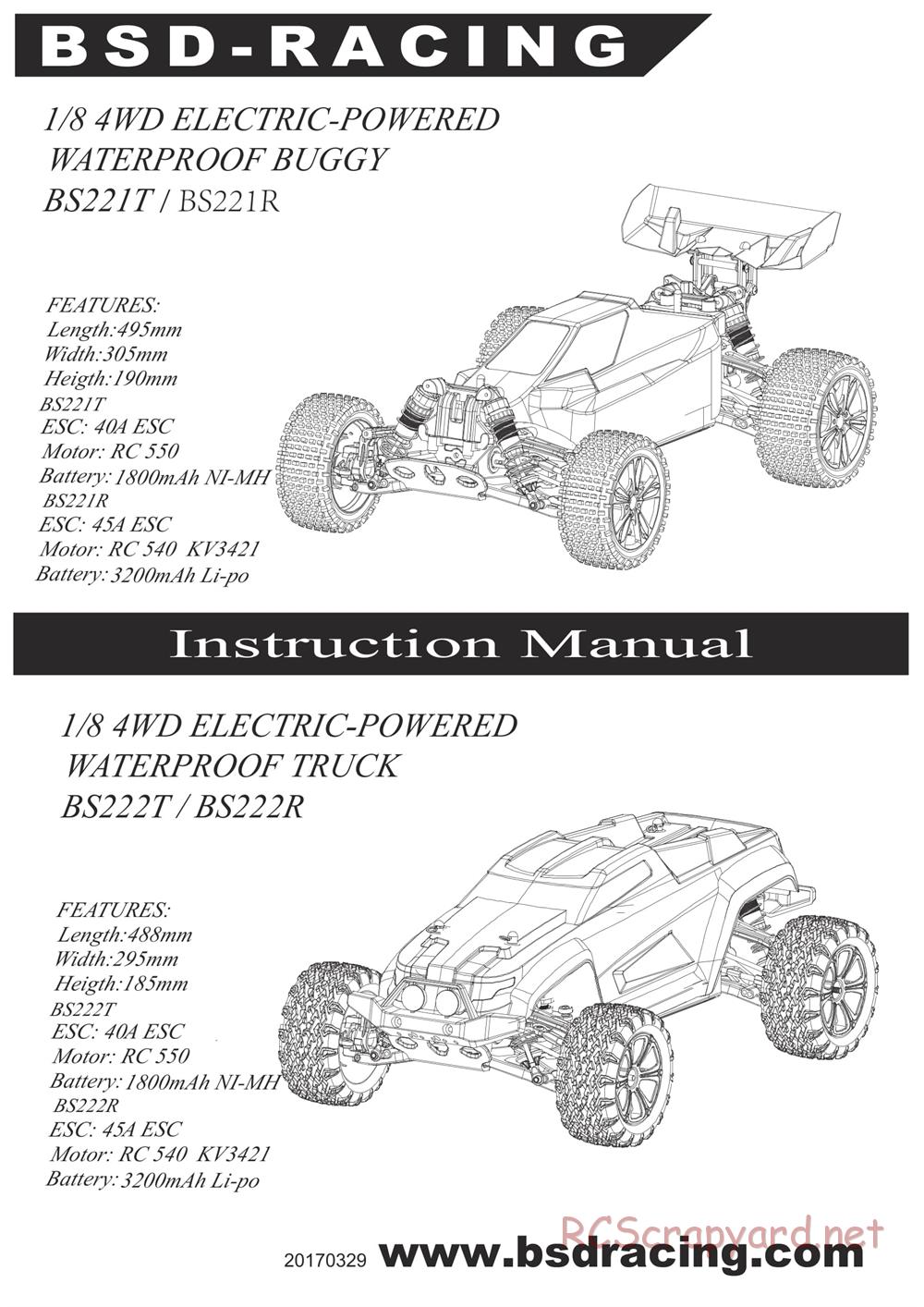 BSD Racing - BS221R / BS221T - Manual - Page 1