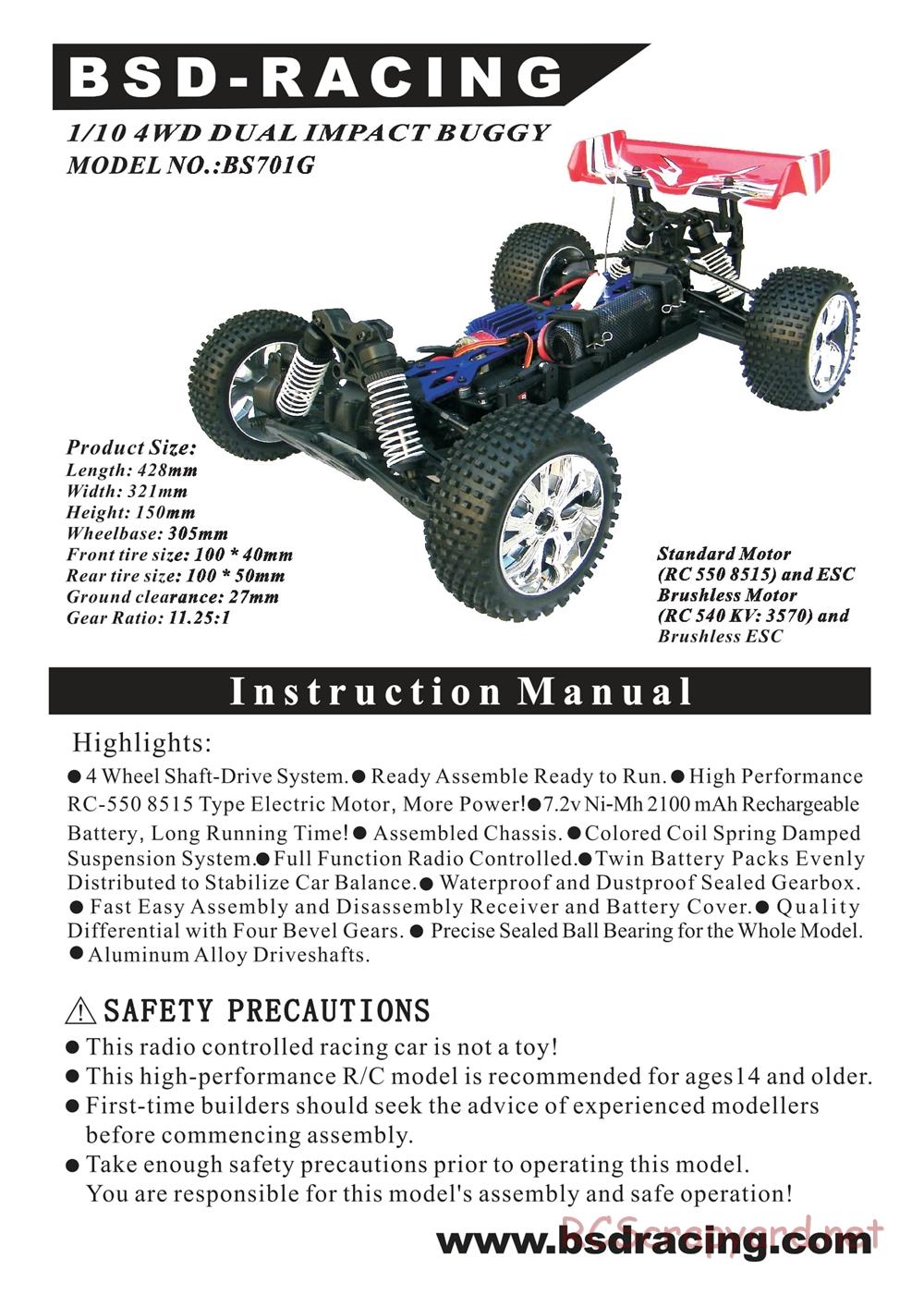 BSD Racing - BS701G - Manual - Page 1