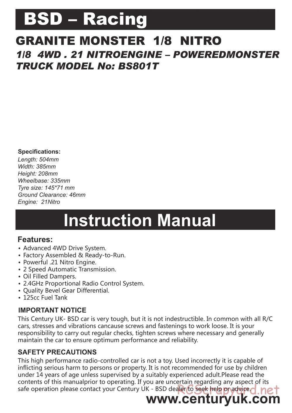 BSD Racing - BS801T - Manual - Page 1