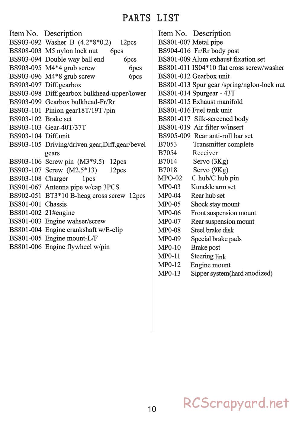 BSD Racing - BS801T - Manual - Page 10