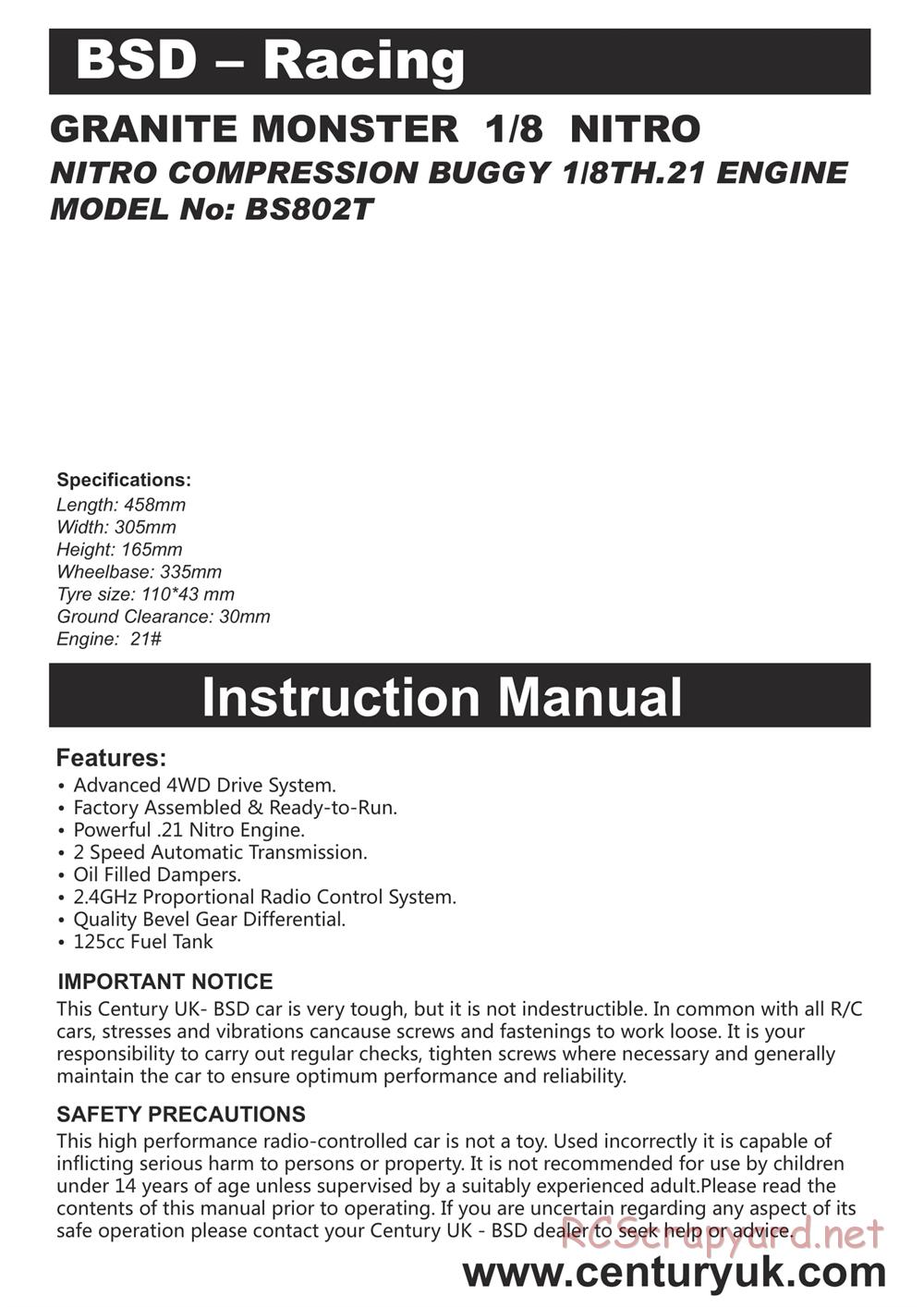 BSD Racing - BS802T - Manual - Page 1