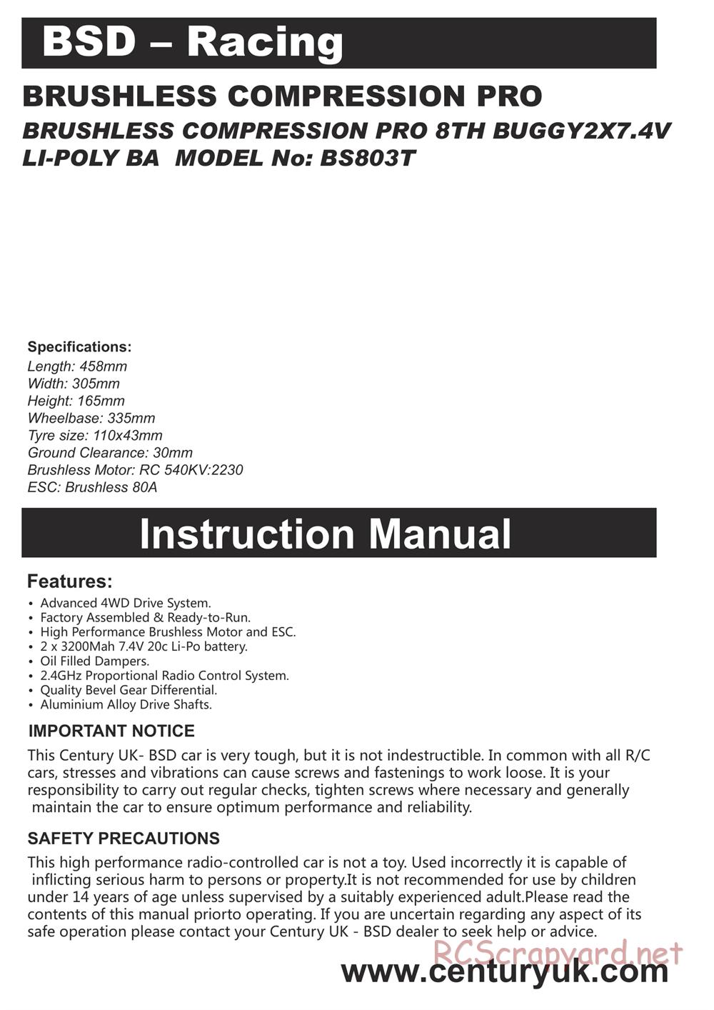 BSD Racing - BS803T - Manual - Page 1