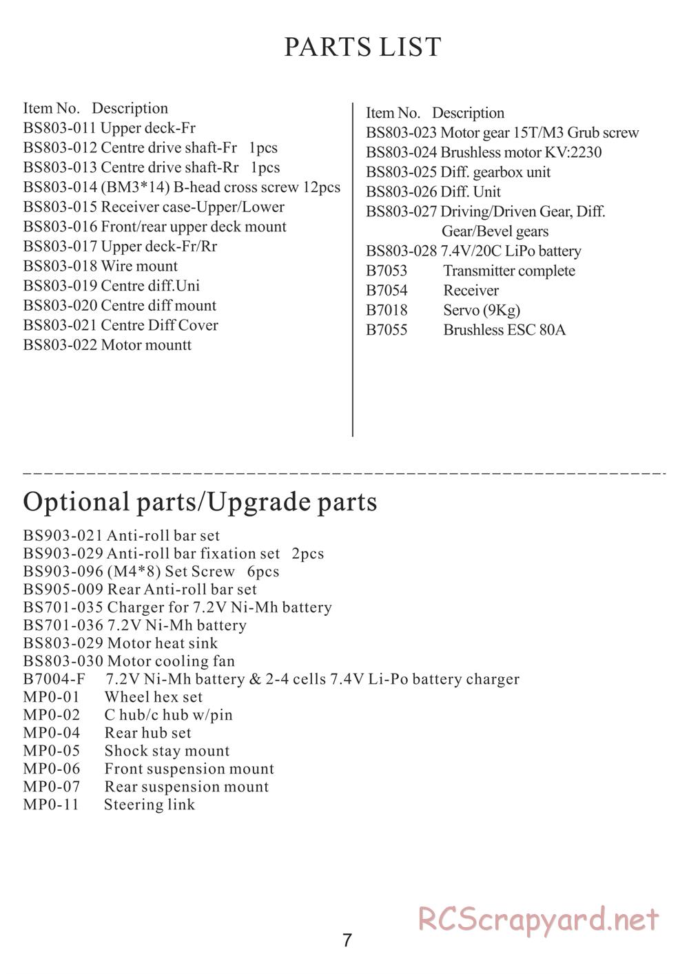 BSD Racing - BS803T - Manual - Page 7