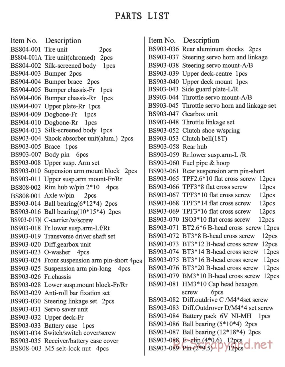 BSD Racing - BS804T - Parts List - Page 2