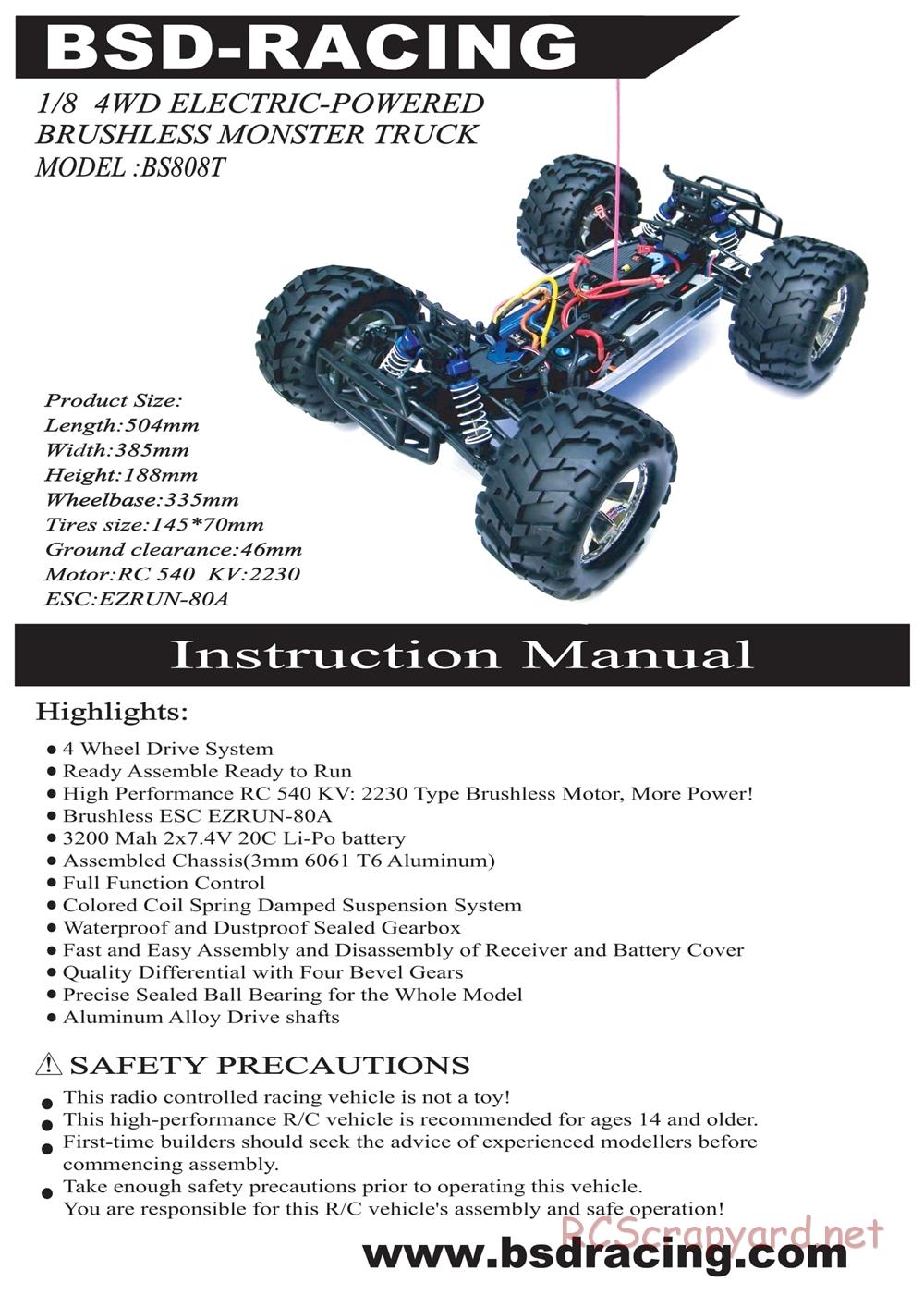 BSD Racing - BS808T - Manual - Page 1