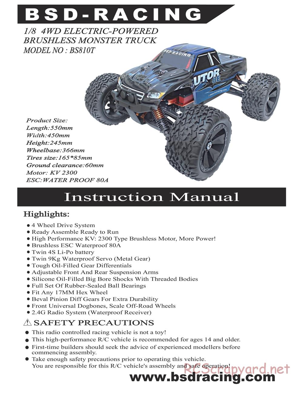 BSD Racing - BS810T - Manual - Page 1