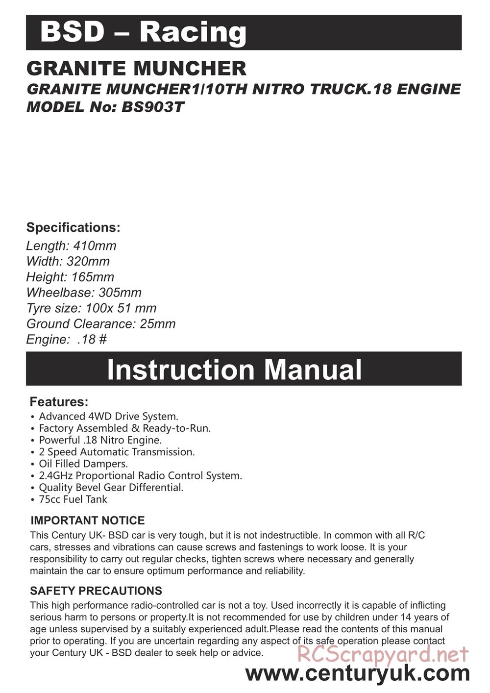 BSD Racing - BS903T - Manual - Page 1