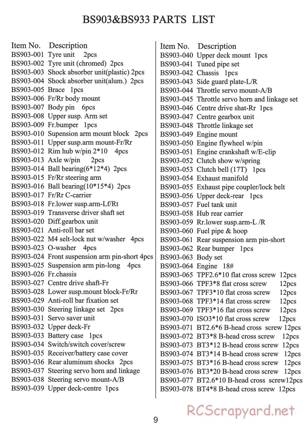 BSD Racing - BS903T - Manual - Page 9