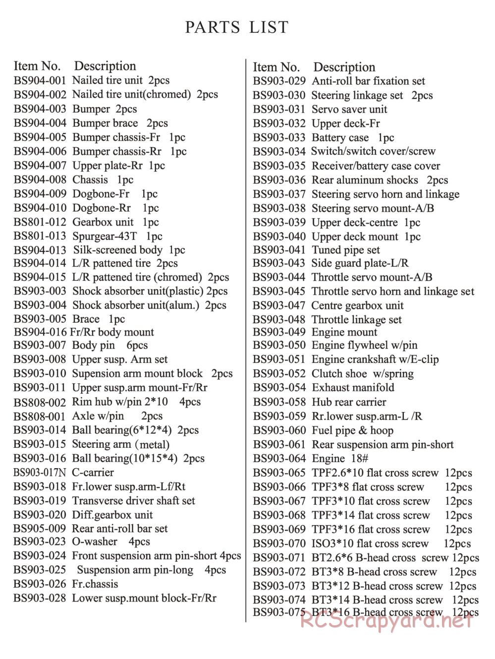 BSD Racing - BS904T - Parts List - Page 2