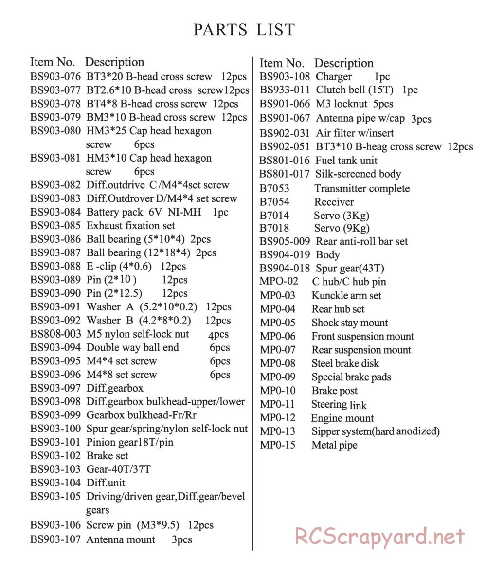 BSD Racing - BS904T - Parts List - Page 3