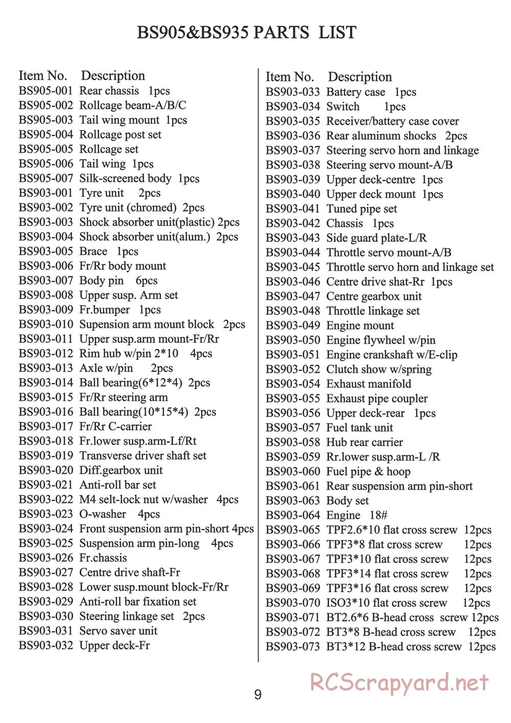 BSD Racing - BS905T / BS935T - Manual - Page 9