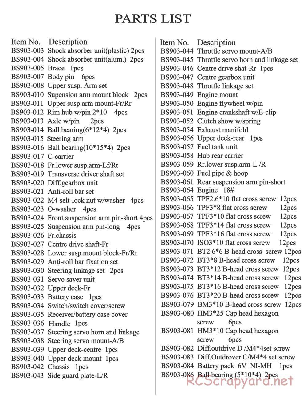 BSD Racing - BS908T - Parts List - Page 2