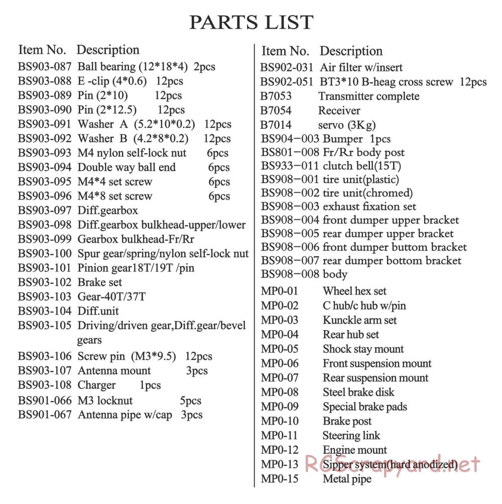 BSD Racing - BS908T - Parts List - Page 3