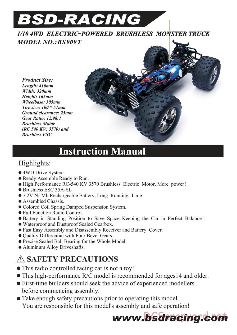 BSD Racing - BS909T - Manual - Page 1