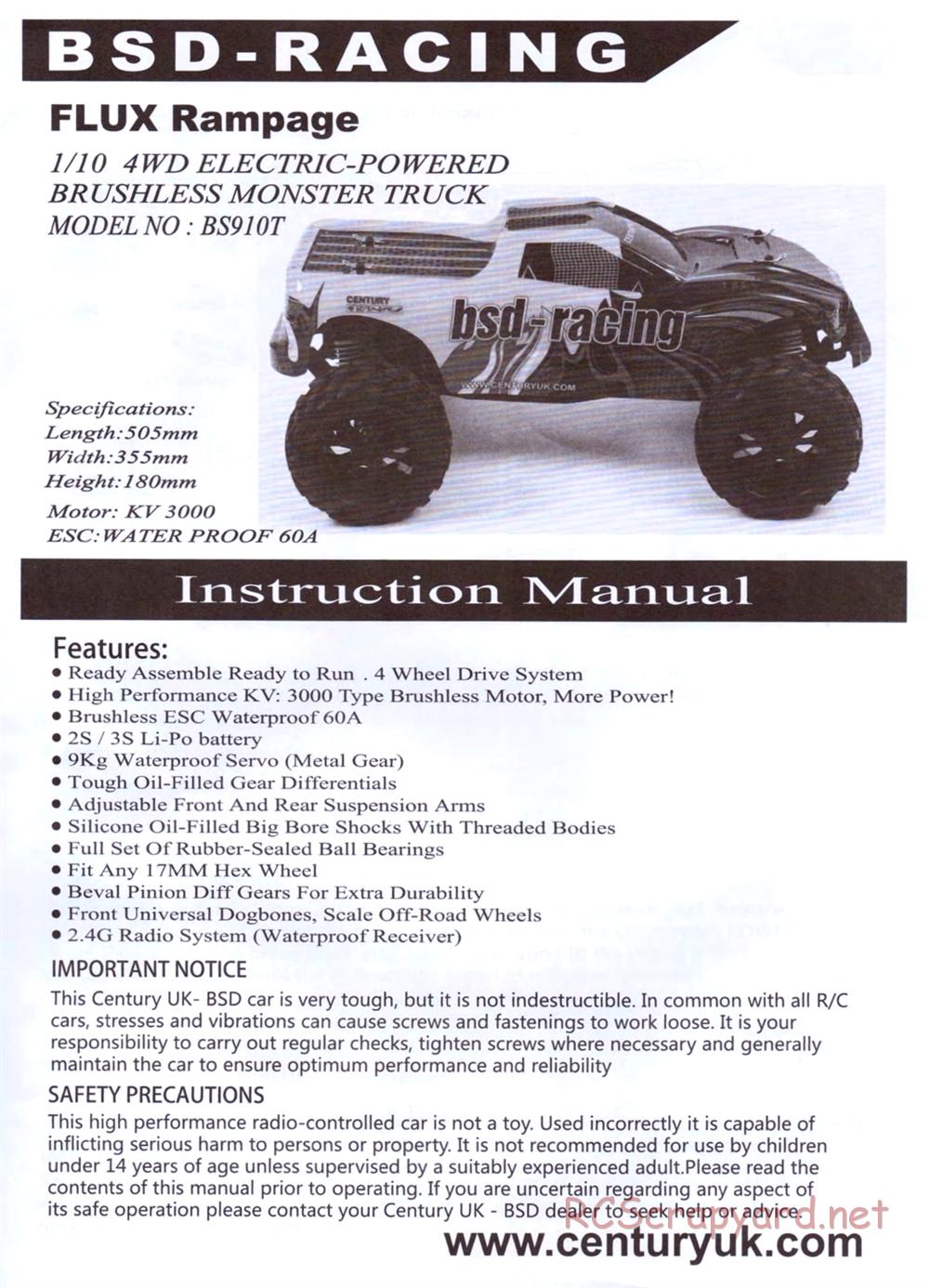 BSD Racing - BS910T - Manual - Page 1