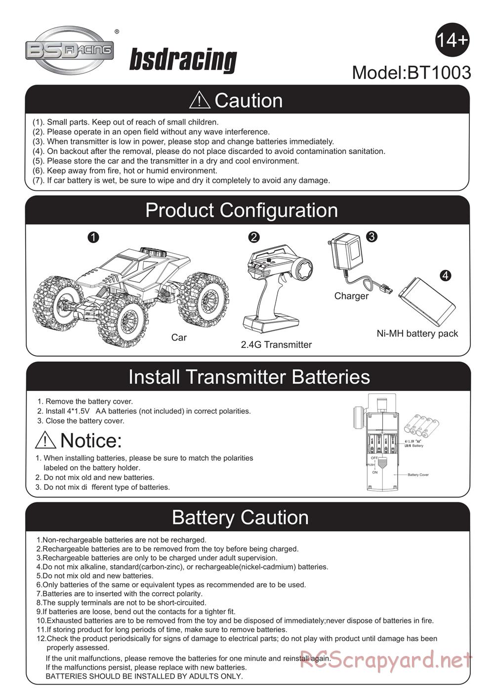 BSD Racing - BT1003 - Manual - Page 1