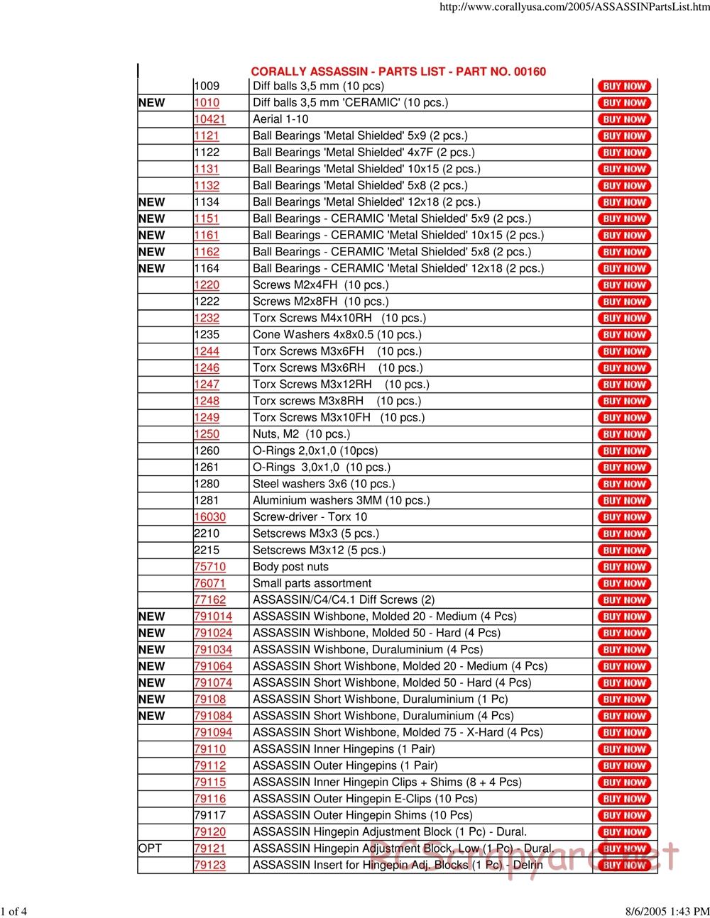 Corally - Assassin - Parts List - Page 1