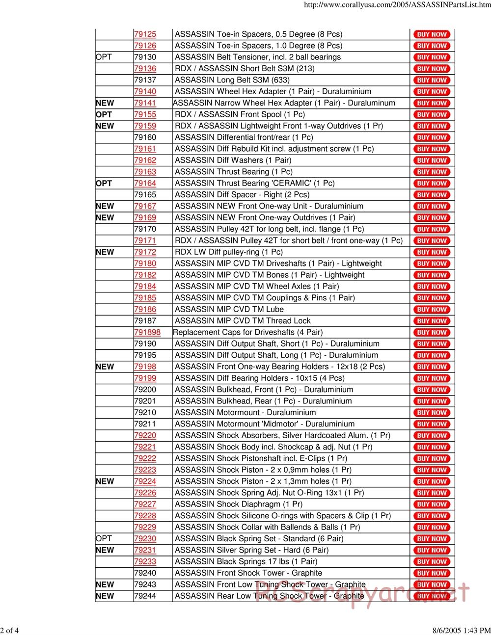 Corally - Assassin - Parts List - Page 2