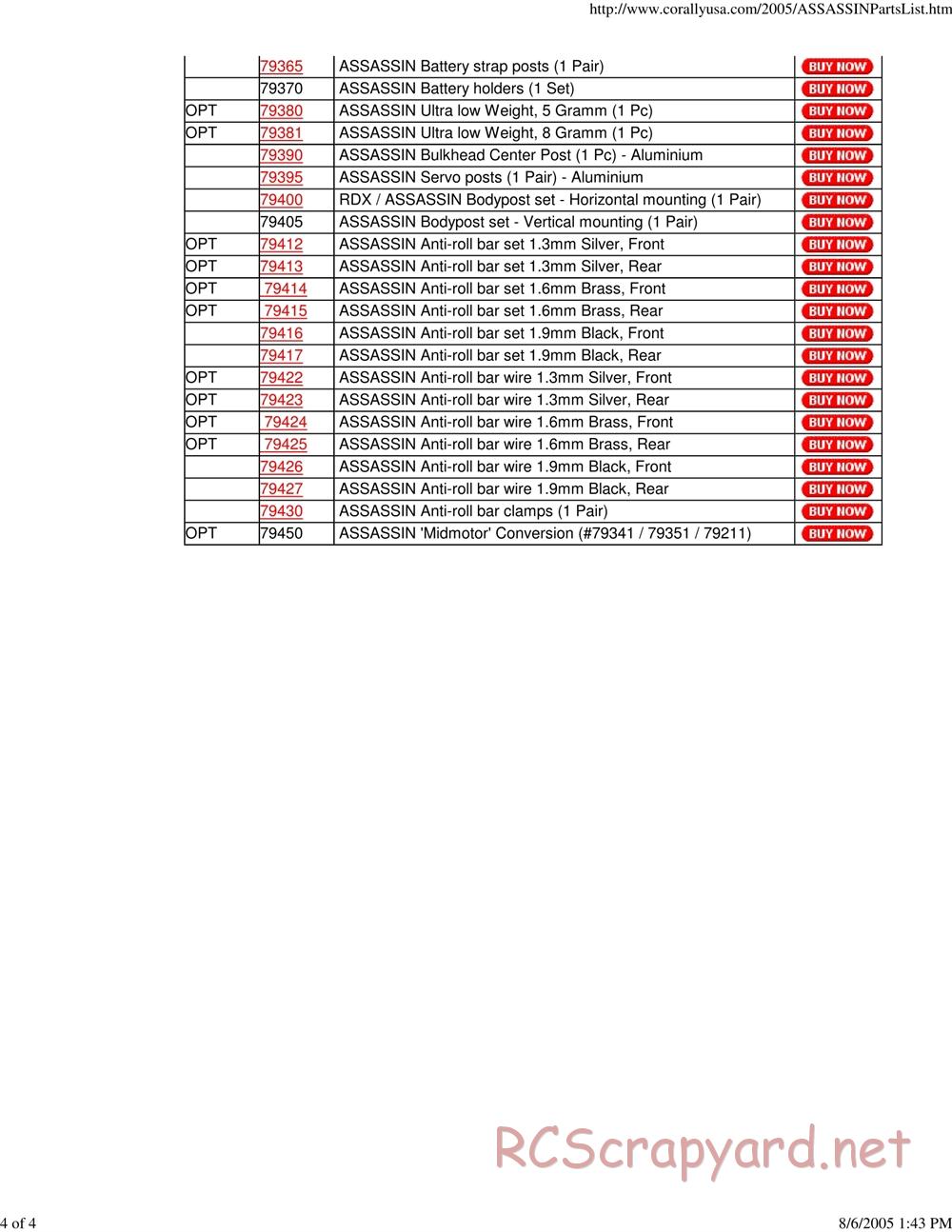 Corally - Assassin - Parts List - Page 4