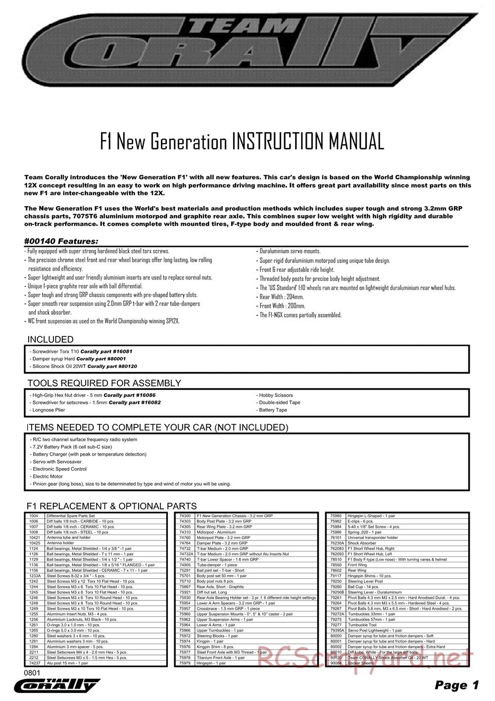 Corally - F1 NGX - Manual - Page 1