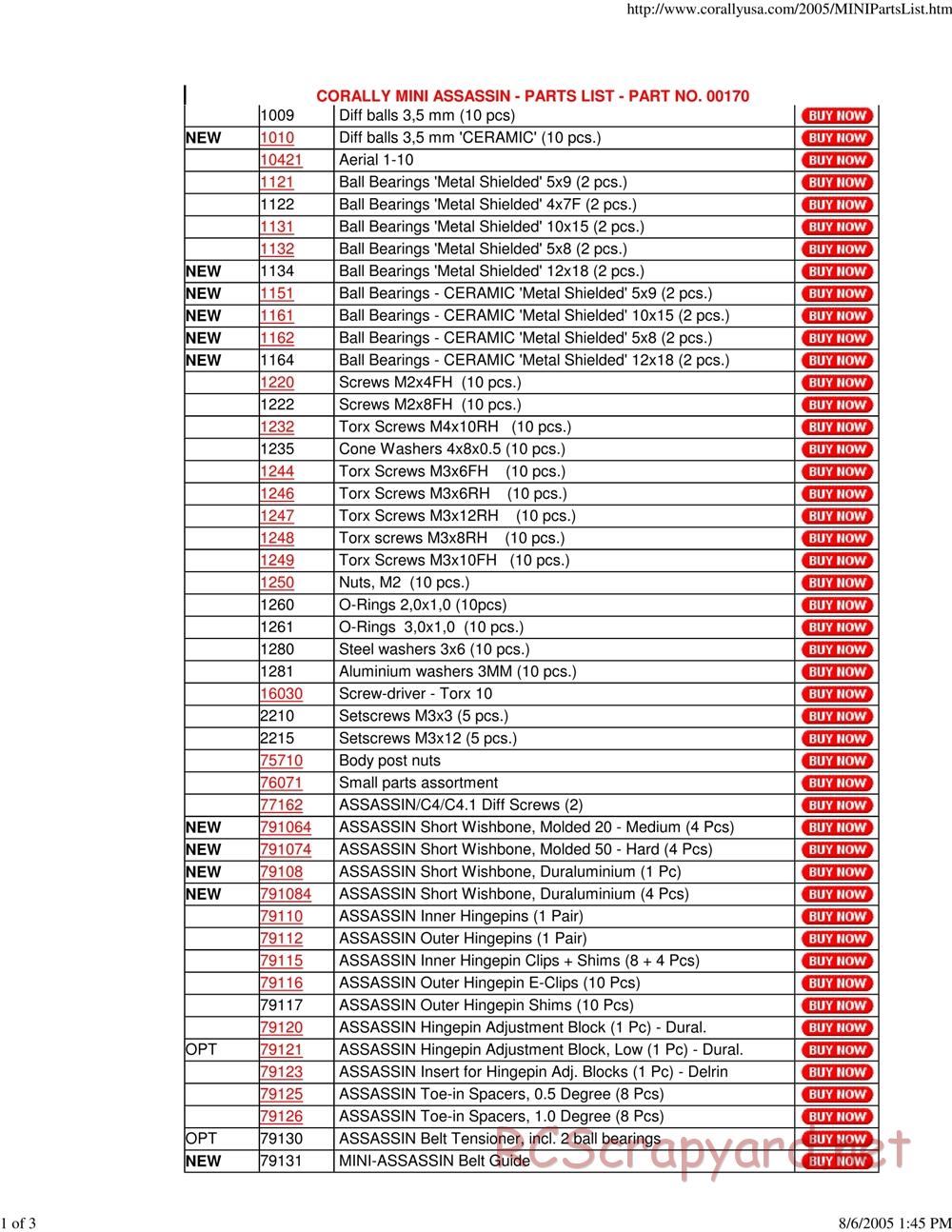 Corally - Mini Assassin - Parts List - Page 1