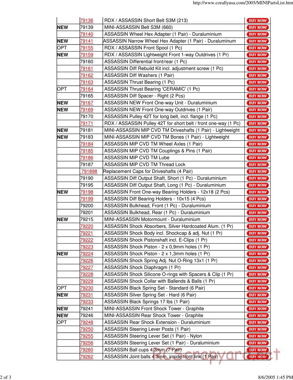 Corally - Mini Assassin - Parts List - Page 2