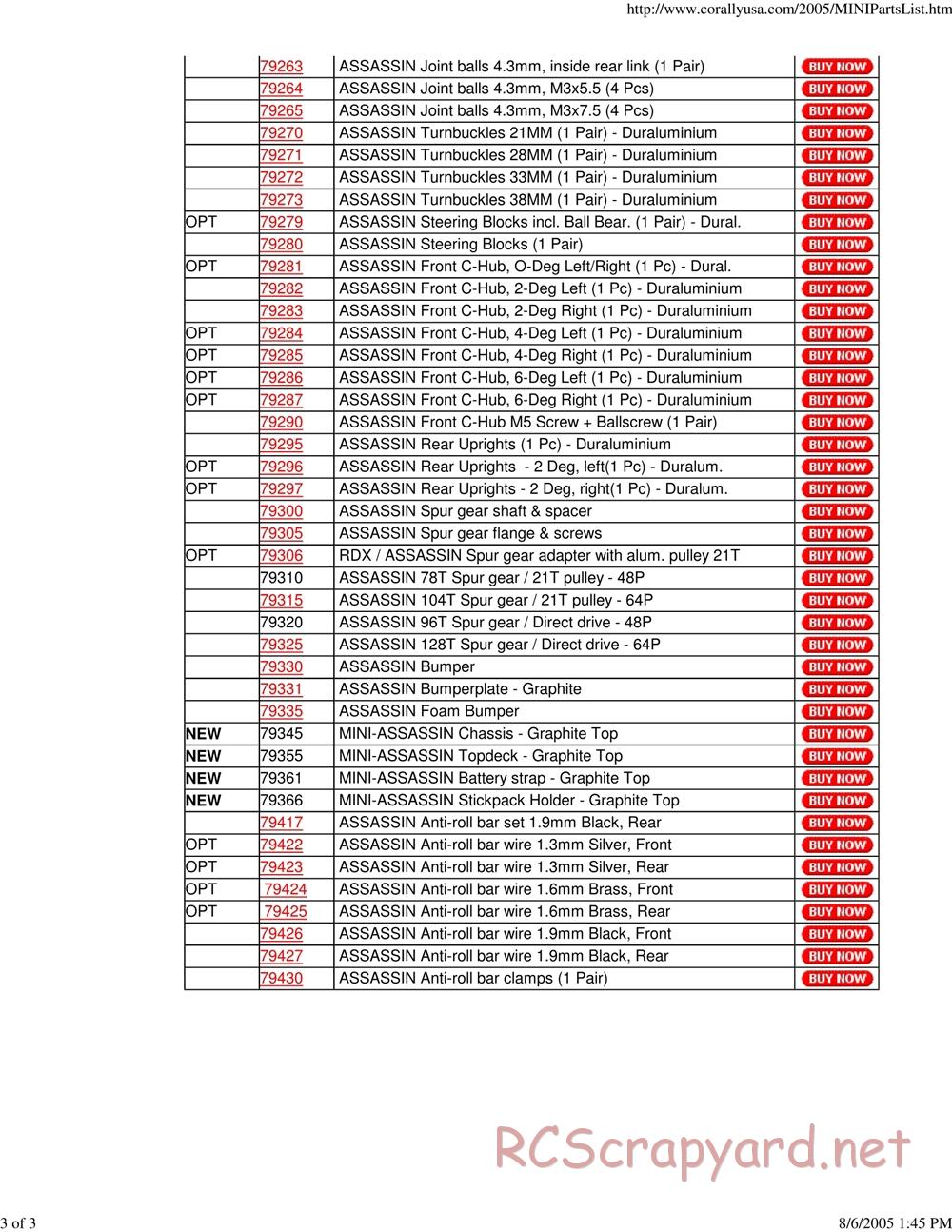 Corally - Mini Assassin - Parts List - Page 3