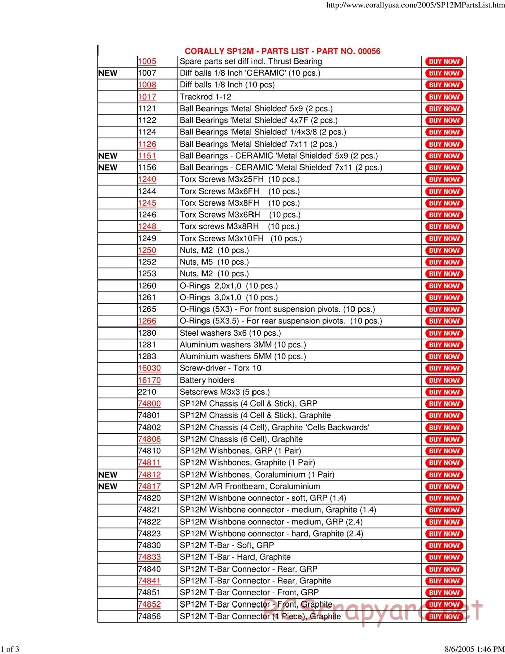 Corally - SP12M - Parts List - Page 1