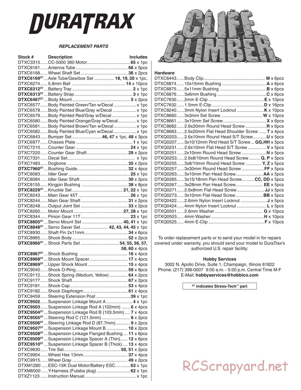 Duratrax - Cliff-Climber - Exploded Views - Page 1