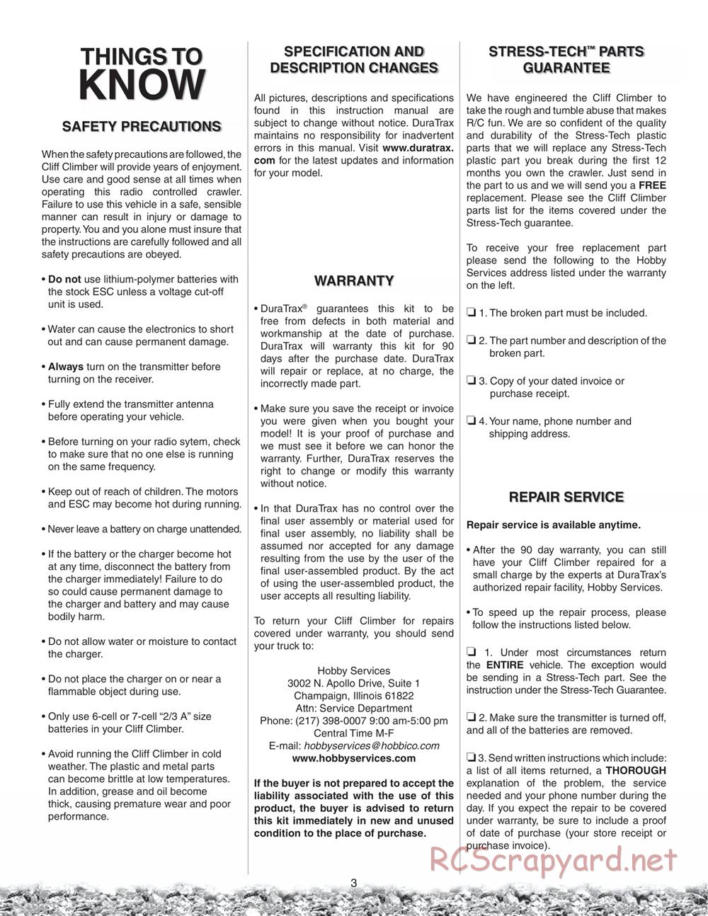 Duratrax - Cliff-Climber - Manual - Page 3