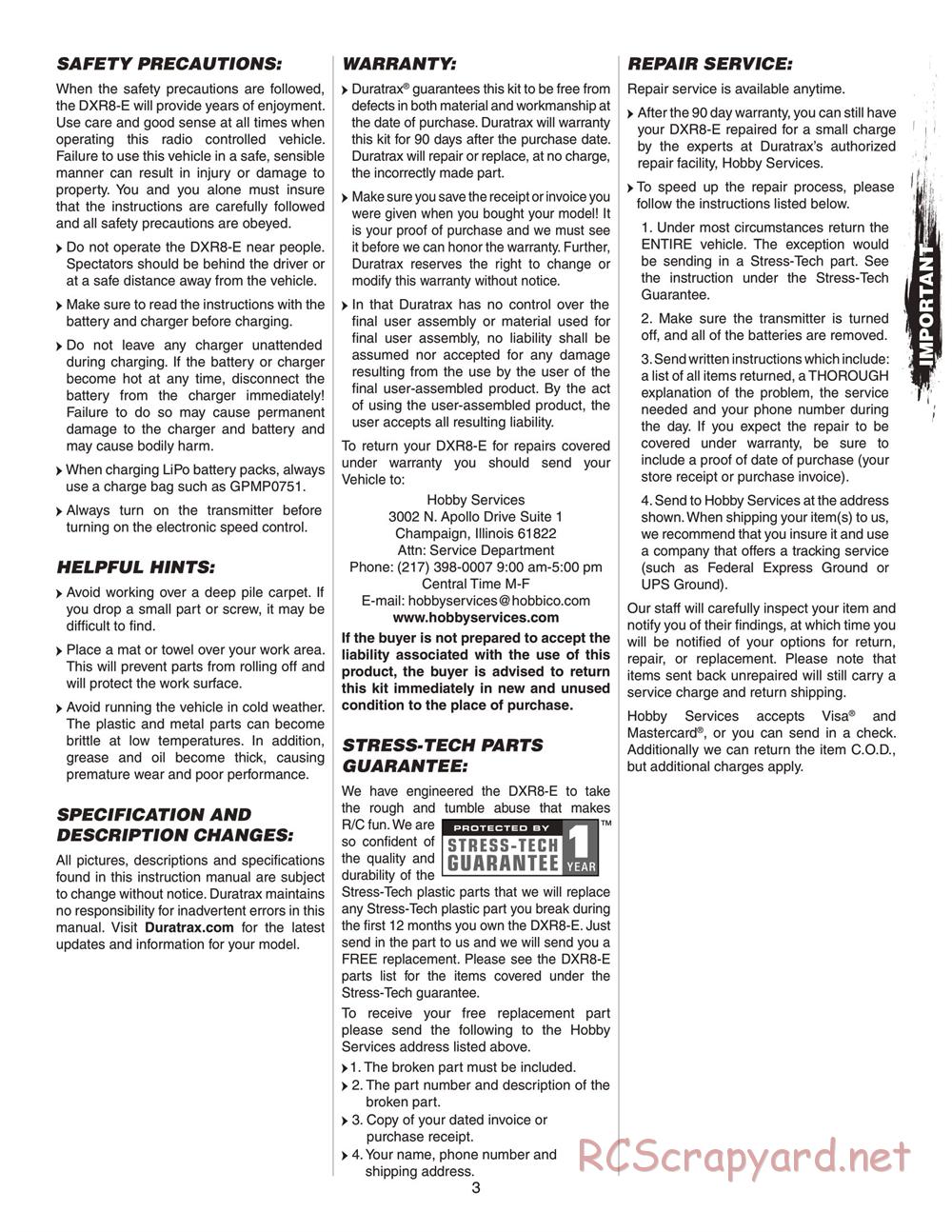 Duratrax - DXR8-E - Manual - Page 3