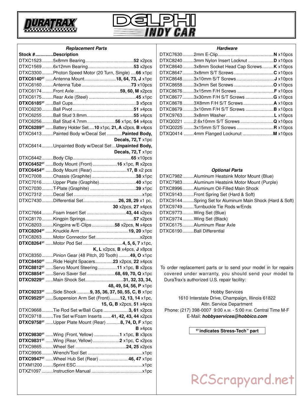 Duratrax - Delphi - Exploded Views - Page 1