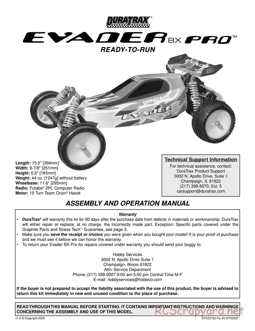 Duratrax - Evader BX Pro RTR - Manual - Page 1