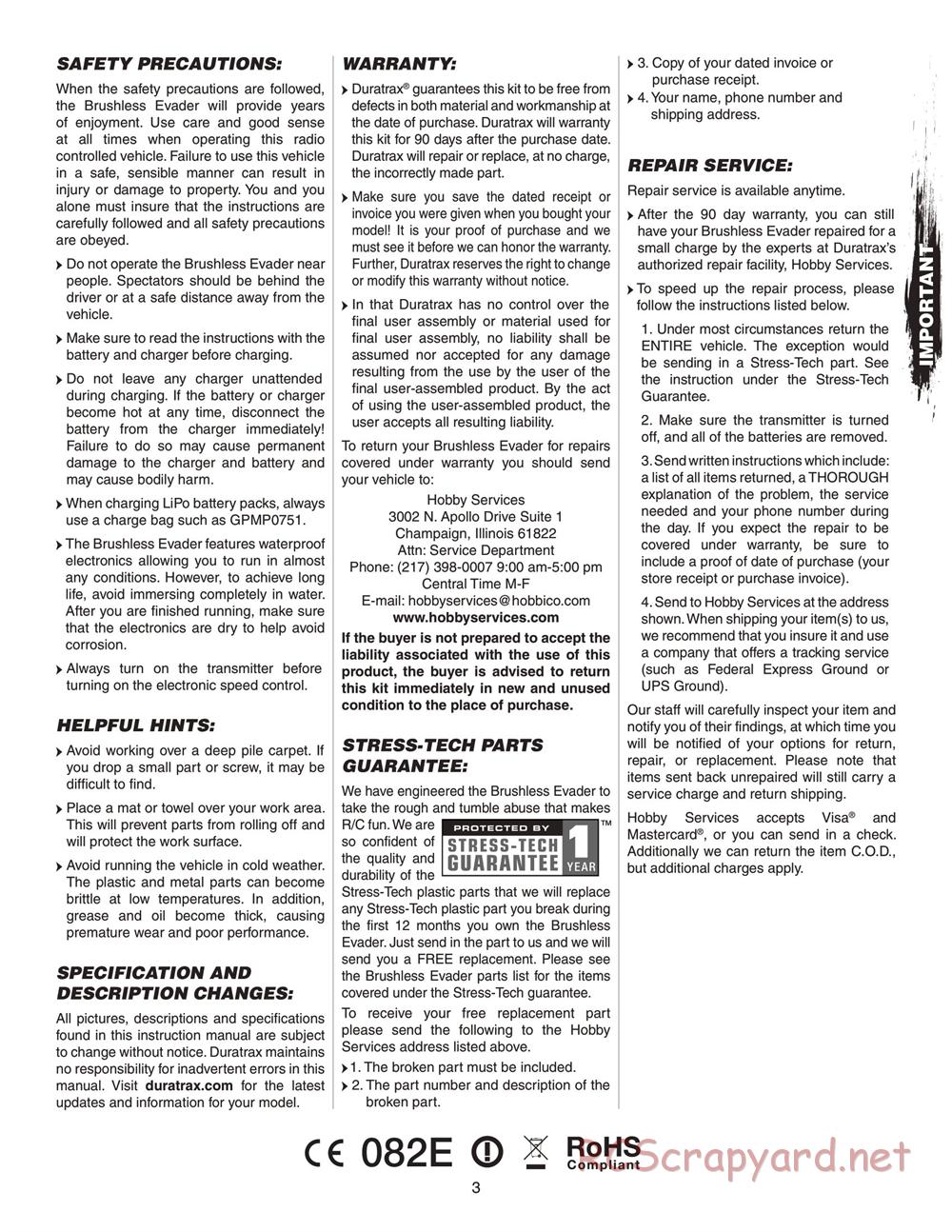 Duratrax - Evader Brushless - Manual - Page 3