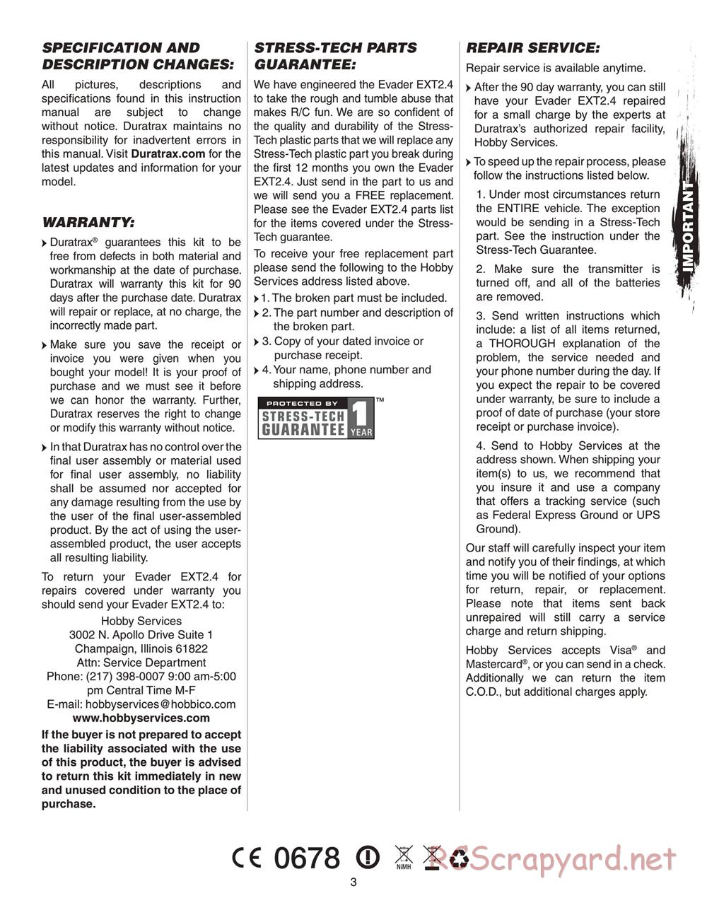 Duratrax - Evader EXT2.4 - Manual - Page 3