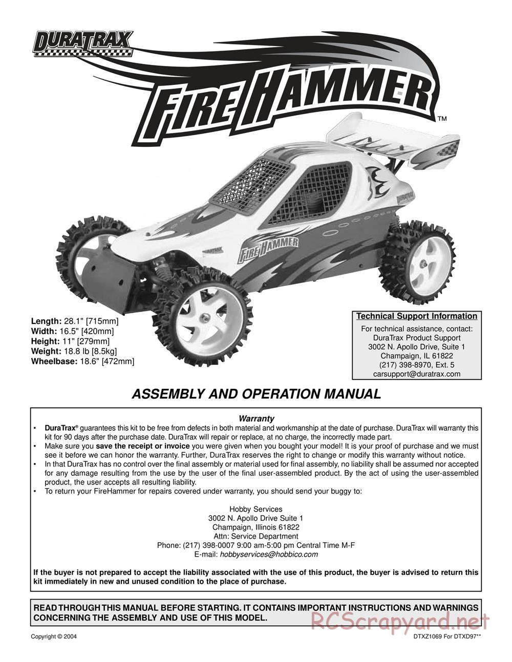 Duratrax - FireHammer Buggy - Instruction Manual - DTXD97 ...